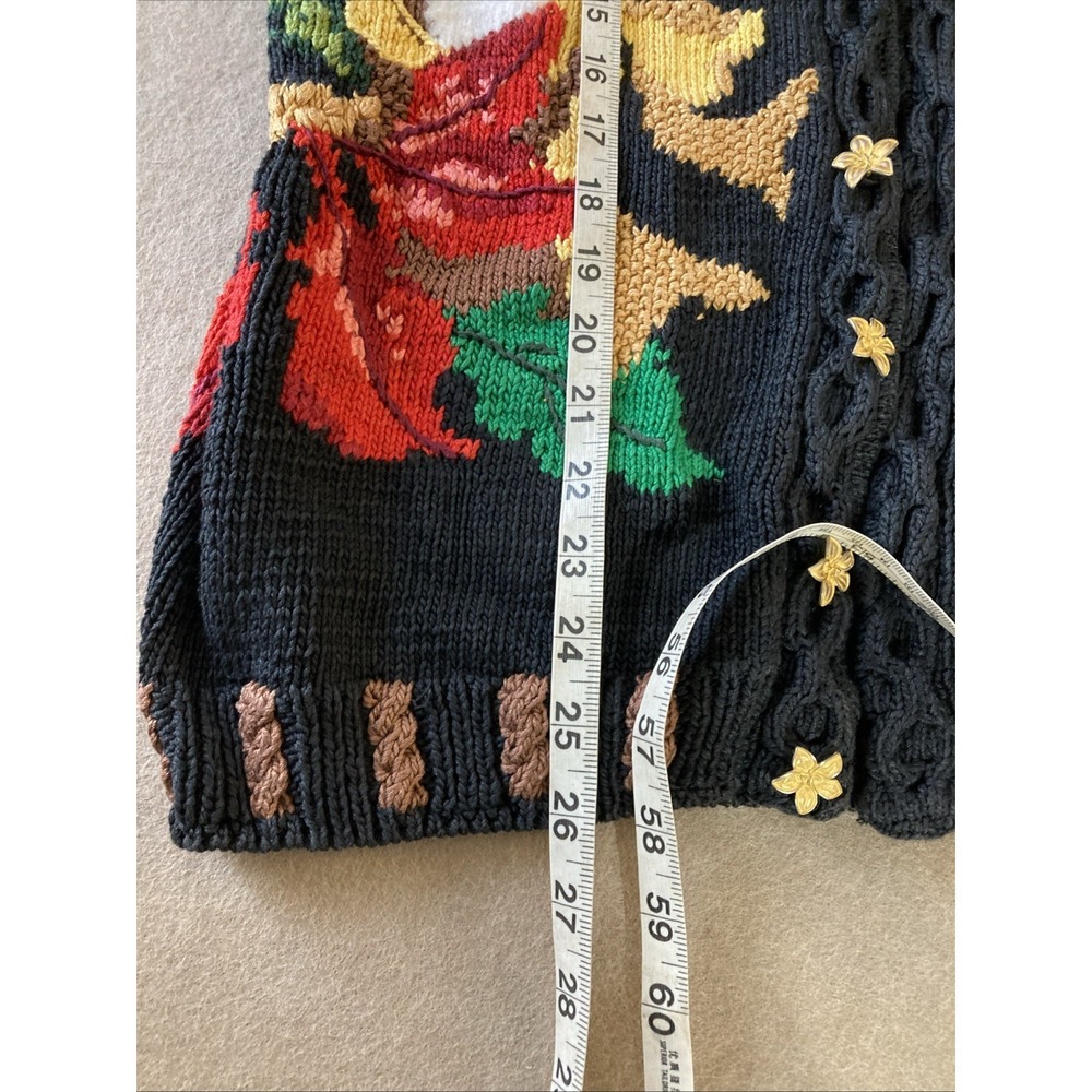 VTG Berek Marta D Hand-Knit Christmas Cardigan Reindeer Sweater Poinsettias Bla - Picture 8 of 9